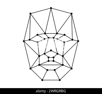 Face recognition icon. User facial biometric id scan system symbol. Person identification security badge concept. Human head polygon style wireframe. Black and white linear isolated vector eps logo Stock Vector