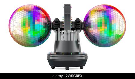 Rotating Double Ball Mirror Strobe. Disco Roto Balls, 3D rendering isolated on white background Stock Photo