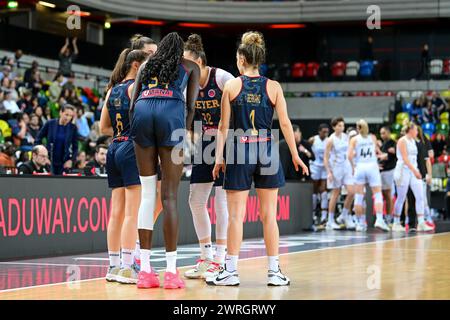 London, UK. 12th Mar, 2024. Umana Reyer Venice huddle during the Women's Euro Cup Semi-Final between London Lions Women v Umana Reyer Venice at the Copper Box Arena, London, United Kingdom on 12 March 2024. Photo by Phil Hutchinson. Editorial use only, license required for commercial use. No use in betting, games or a single club/league/player publications. Credit: UK Sports Pics Ltd/Alamy Live News Stock Photo