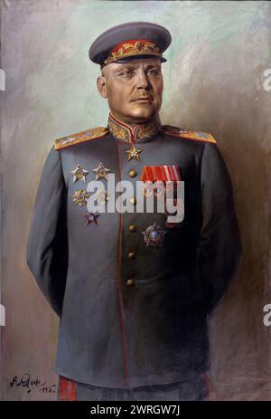 Portrait of the Marshal of Soviet Union Ivan Konev (1897-1973), 1945. Found in the collection of the Regional Art Museum, Kurgan. Stock Photo