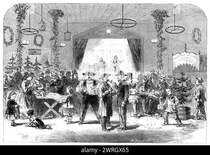 Sketches from New York: a Garten Wirthschaft, 1864. 'There is hardly a street, lane, or alley in the city of New York in which the lager beer saloon, in some of its various forms, is not to be found. The Garten Wirthschaft...is most endeared to the contemplative Teuton...Music is always a leading attraction here. From the afternoon until a late hour of night the band performs industriously in a gallery high over head; and each musician removes the ophicleide or flute from his lips only to refresh them with a mug of lager beer. In the intervals of the music the players light their pipes or ciga Stock Photo