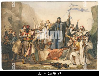 The Metropolitan Germanos raising the banner of freedom (Scene from the Greek struggle for freedom), 1829. Private Collection Stock Photo