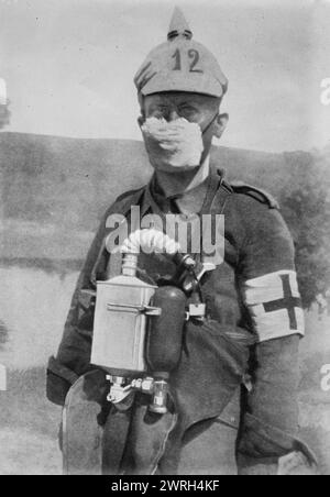 German Protection against gas bombs, between c1910 and c1915. German soldier wearing a face mask to protect against gas attacks during World War I. Stock Photo
