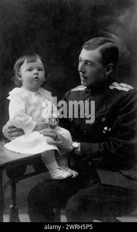 Briner Felix Yulievich with his daughter Irina, 1919. From a collection of 82 photos from the archive of Yul Brynner (1920-85), the famous Hollywood actor, Academy Award winner, and Vladivostok native, preserved in the V.K. Arseniev Primorsky Regional Unified Museum in Vladivostok. Yul Brynner, whose real name was Iulii Borisovich Briner, was the grandson of the Vladivostok businessman and public figure of the turn of the 19th and 20th centuries Iulii Ivanovich Briner (1849-1920), the owner of the lead and zinc mines in Tetiukh (present-day Dalnegorsk) and the shipping company and ship-repair Stock Photo