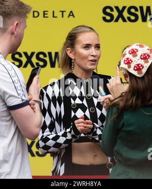 Austin, Tx, USA. 12th Mar, 2024. Actress EMILY BLUNT, who plays Jody Moreno in the new movie ''The Fall Guy'' walks the red carpet outside the Paramount Theater in downtown Austin at the movie's South by Southwest (SXSW) premiere on March 12, 2024. (Credit Image: © Bob Daemmrich/ZUMA Press Wire) EDITORIAL USAGE ONLY! Not for Commercial USAGE! Stock Photo