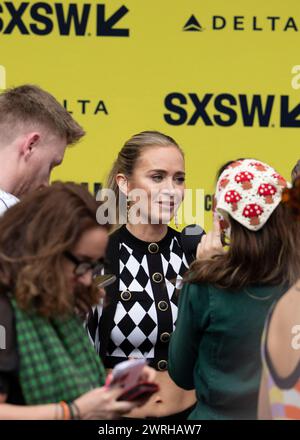 Actress EMILY BLUNT, who plays Jody Moreno in the new movie 'The Fall Guy,' walks the red carpet outside the Paramount Theater in downtown Austin at the movie's world premiere during the South by Southwest (SXSW) film festival on March 12, 2024. Credit: Bob Daemmrich/Alamy Live News Stock Photo