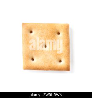One crispy cracker isolated on white, top view. Delicious snack Stock Photo