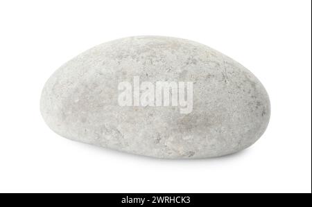 One light stone isolated on white. Sea pebble Stock Photo