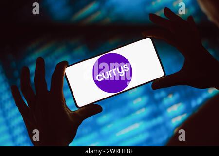 Brazil. 12th Mar, 2024. In this photo illustration, the Currys logo is displayed on a smartphone screen. (Photo by Rafael Henrique/SOPA Images/Sipa USA) *** Strictly for editorial news purposes only *** Credit: Sipa USA/Alamy Live News Stock Photo