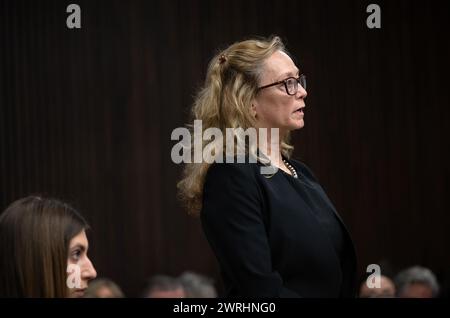 Redwood City, California, USA. 12th Mar, 2024. PAULA MITCHELL, director of the Los Angeles Innocence Project, speaks on behalf of Scott Peterson during a status conference at San Mateo County Superior Court. Peterson was convicted in 2004 of murdering his wife Laci and their unborn son Conner in 2002. (Credit Image: © Andy Alfaro/POOL/The Modesto Bee/ZUMA Press Wire) EDITORIAL USAGE ONLY! Not for Commercial USAGE! Stock Photo