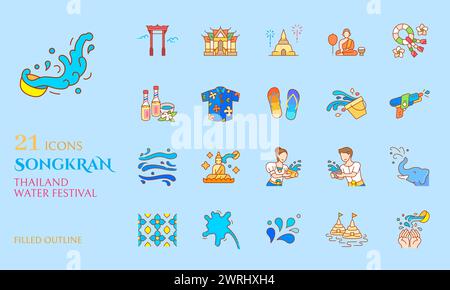 Songkran icon filled outline for celebrate thailand water festival buddhism new year vector Stock Vector