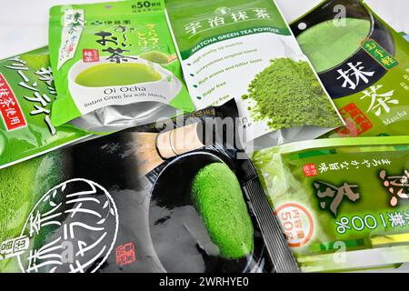 Collection of Japanese green teas - Wales, UK - 12 March 2024 Stock Photo
