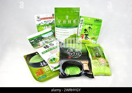 Variety of Japanese green tea - Wales, UK - 12 March 2024 Stock Photo
