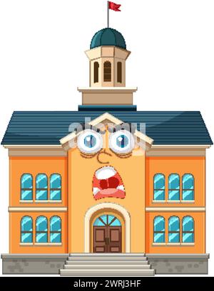 Colorful schoolhouse with expressive anthropomorphic face Stock Vector