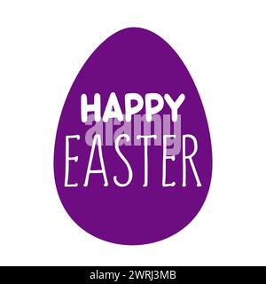 Vector violet egg with text Happy Easter on white background. Illustration in flat style. Vector clipart for design of card, banner, flyer, sale, post Stock Vector