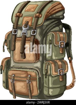 Detailed vector of a camouflaged outdoor backpack. Stock Vector