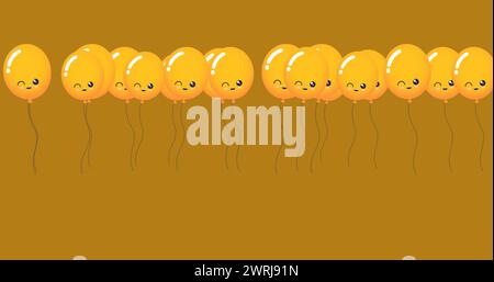 A row of cartoon orange balloons with smiling faces Stock Photo