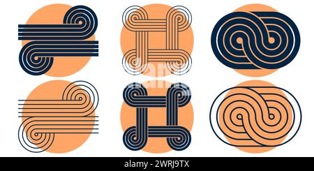 Geometric lines zen patterns. Abstract black arches and shapes. Balance figures with linear outline strokes design. Nordic boho minimal organic Stock Vector