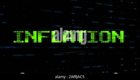 Image of inflation text in green over graph and processing data Stock Photo