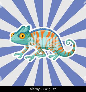 Vector illustration of a vibrant chameleon with stripes. Stock Vector