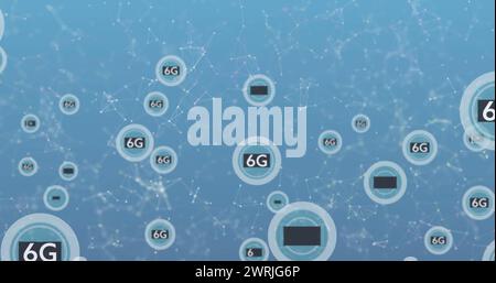 Image of network of connections with 6g text over shapes Stock Photo