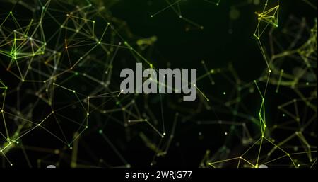 A network of connected lines and dots on a dark background Stock Photo