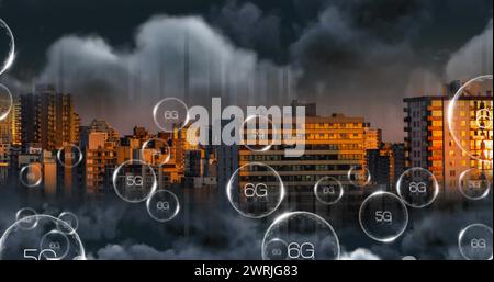 Image of network of connections with 6g text over cityscape Stock Photo