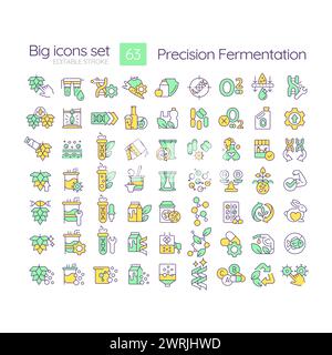 Precision fermentation RGB color icons set Stock Vector