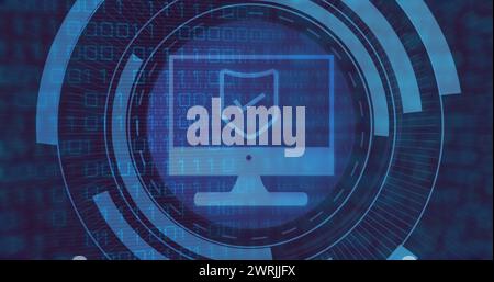 Image of computer icon over data processing on white background Stock ...