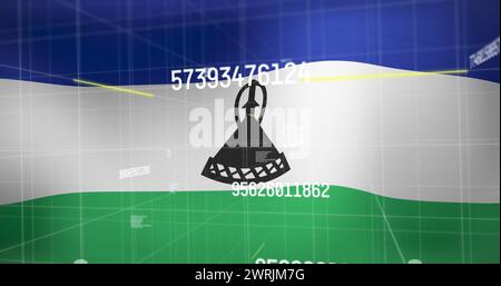 Image of data processing over flag of lesotho Stock Photo