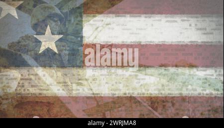 Image of soldier with gun over american flag Stock Photo