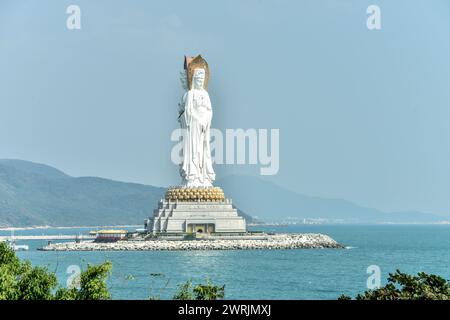 SANYA, CHINA - DECEMBER 30, 2020 - (FILE)A giant Guanyin statue is seen over the sea at Nanshan Temple in Sanya, Hainan province, China, December 30, Stock Photo