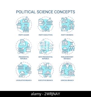 Political science soft blue concept icons Stock Vector