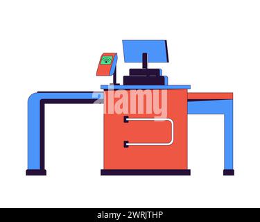 Supermarket checkout counter 2D linear cartoon object Stock Vector