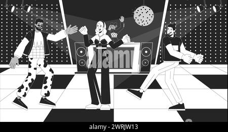 Disco party black and white line illustration Stock Vector