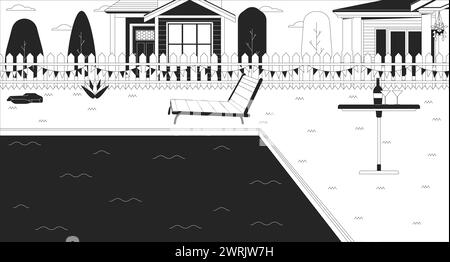 Luxury poolside area black and white line illustration Stock Vector