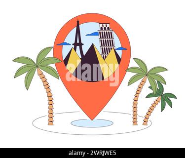 Travel destination pin 2D linear illustration concept Stock Vector