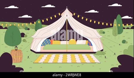 Glamping tent starry night sky cartoon flat illustration Stock Vector