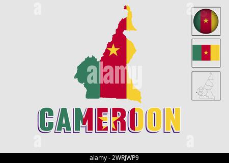 Cameroon map and flag vector, Cameroon map, Stock Vector