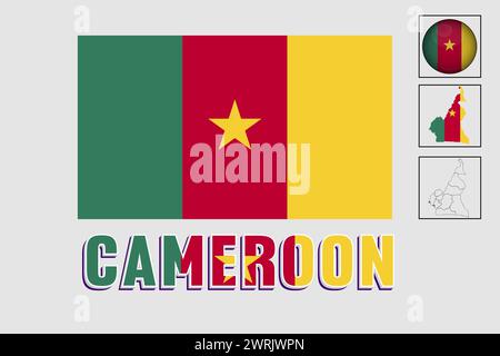 Cameroon map and flag vector, Cameroon map, Stock Vector