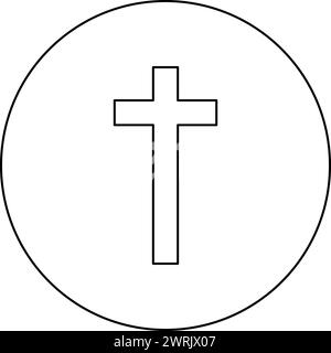 Cross icon in circle round black color vector illustration image outline contour line thin style simple Stock Vector