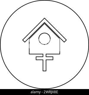 Bird box starling house birdhouse nesting icon in circle round black color vector illustration image outline contour line thin style simple Stock Vector