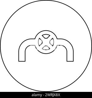 Pipe with valve pipeline with fitting tap flow control industry system icon in circle round black color vector illustration image outline contour Stock Vector