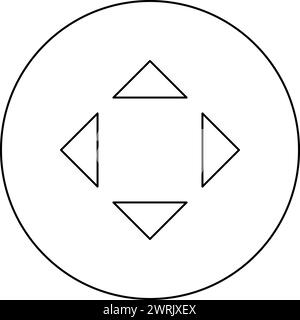 Four arrows pointing from the center symbol location icon in circle round black color vector illustration image outline contour line thin style simple Stock Vector