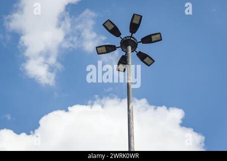Street lamp against blue sky in Warsaw city, Poland Stock Photo