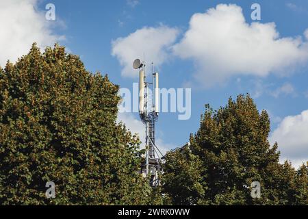 Base transceiver station BTS in Warsaw city, Poland Stock Photo