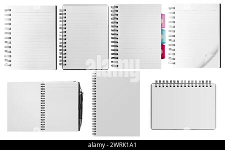 a colection paper page notebook and notebook isolated on the white background Stock Photo