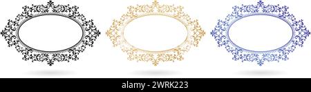 vector illustration three ornate frames with different color isolated white backgrounds for screen printing, paper craft printable designs Stock Vector