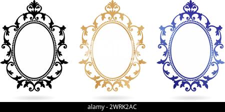 Vector illustration Set of vintage ellipse frames label ornaments isolated white backgrounds for screen printing, paper craft printable designs Stock Vector