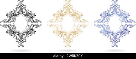 three set frames ornamental vintages styles on a isolated white backgrounds for screen printing, paper craft printable designs, wedding invitation Stock Vector